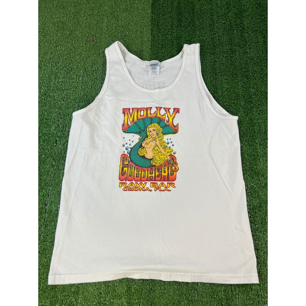 Molly Goodheads Raw Bar Ozona FL Mermaid Tank Top White Gildan‎ Mens Medium